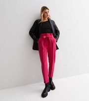 New Look Deep Pink High Rise Tie Waist Paper Bag Trousers